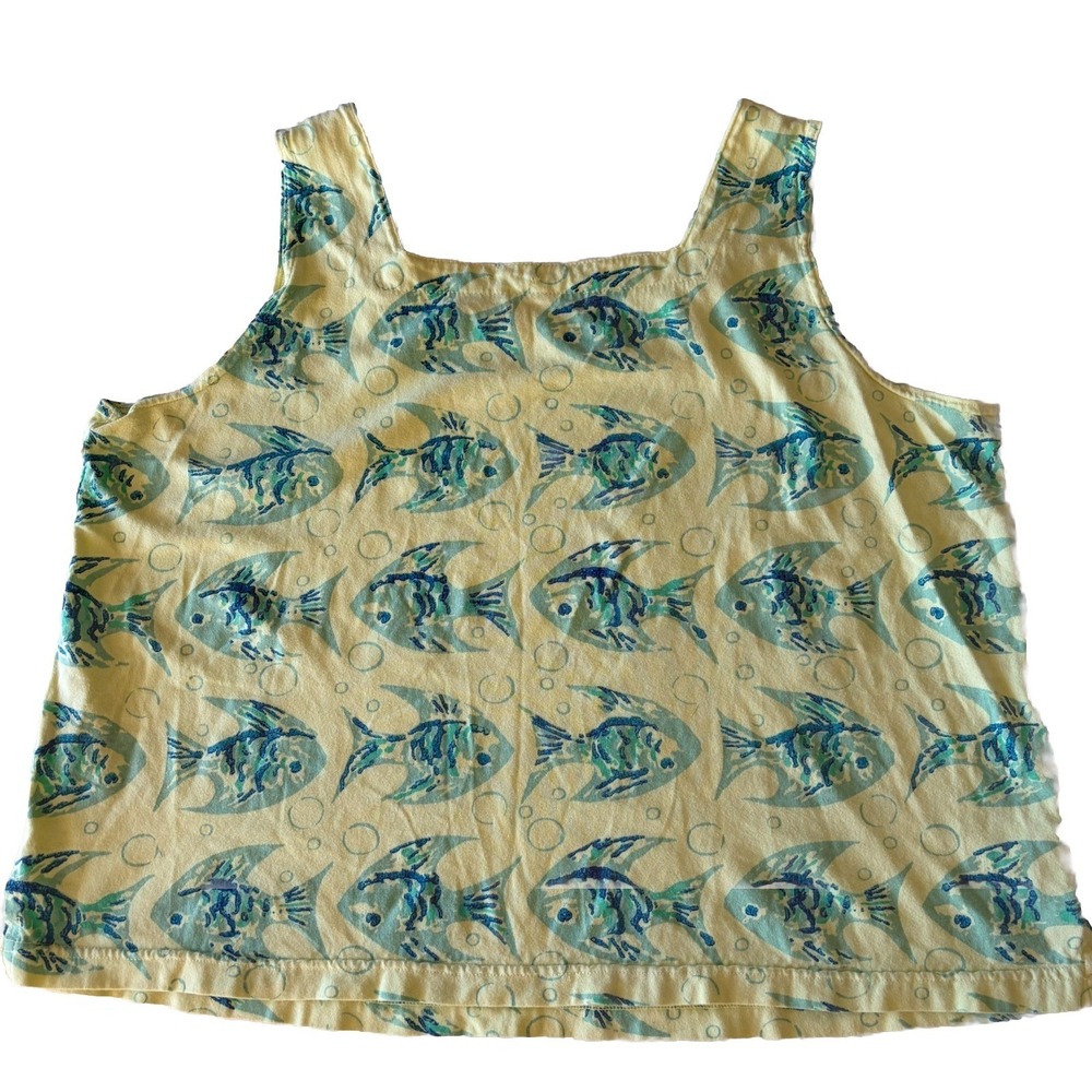 Fresh Produce Fish Tank Top Womens XL Yellow Cotton Beachy Coastal Summer Soft - Picture 7 of 7